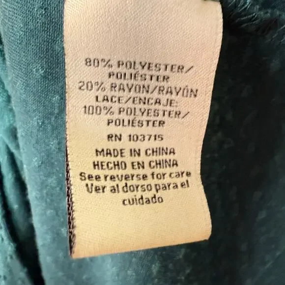 Zac & Rachel Woman 2X Green Swiss Dot Lace Yoke Blouse Long Sleeve Flowy Top - Picture 8 of 8